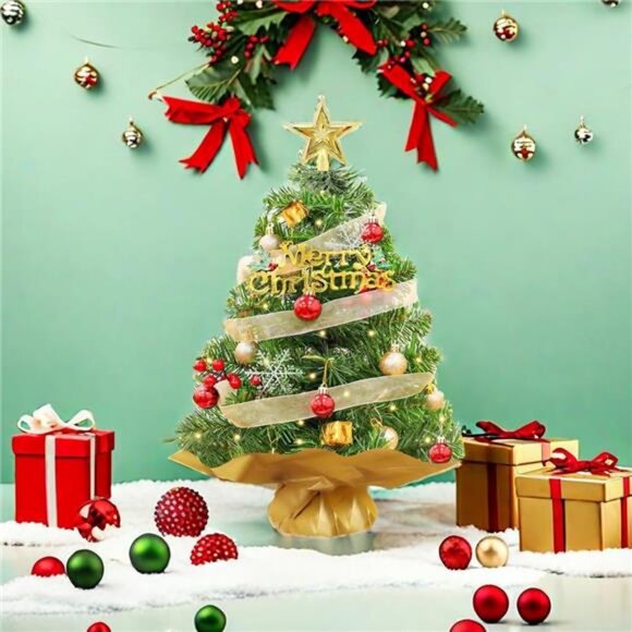Tabletop Christmas Tree with Lights 2ft/24in/60cm mini artificial Christmas tree - Picture 6 of 7